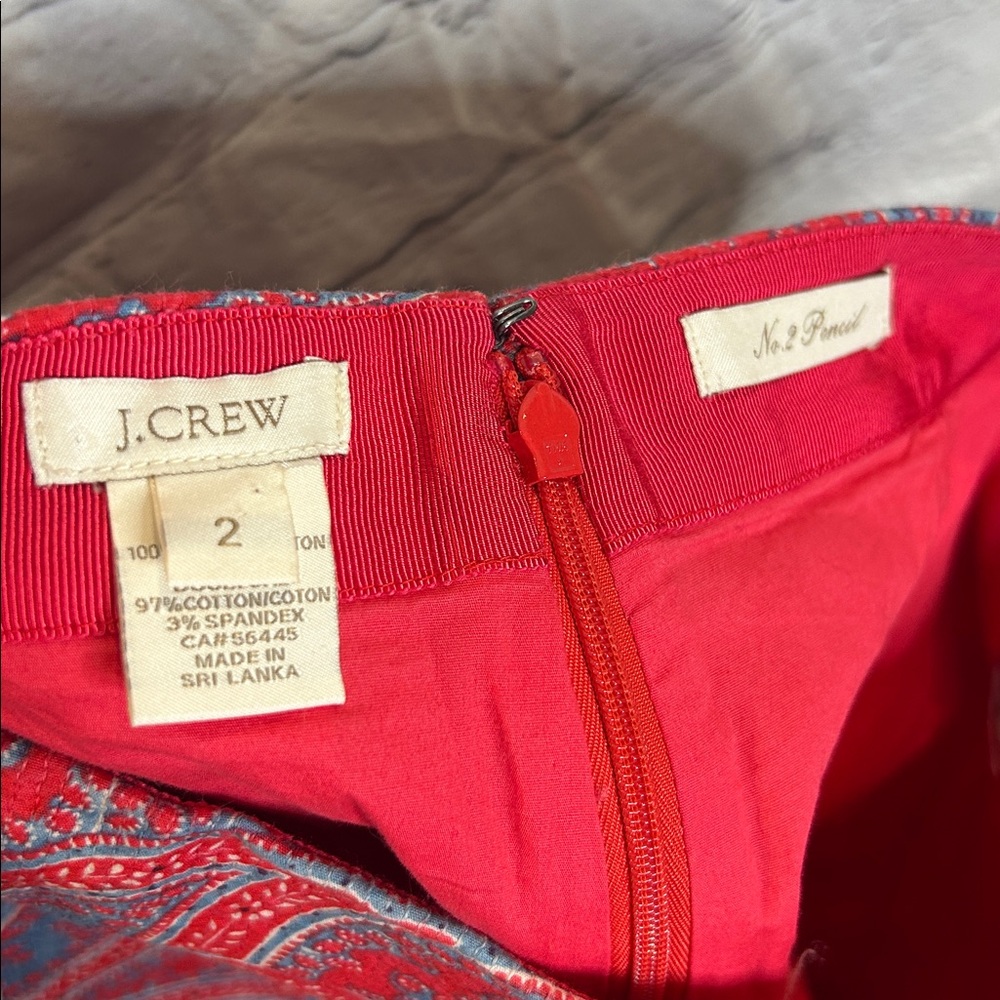 J. Crew Red Blue Paisley No. 2 Pencil Skirt Size 2 Excellent Condition - Picture 10 of 10